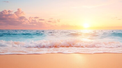 Fototapeta premium Wide angle nature photography serene sunset and ocean waves at the beachfront
