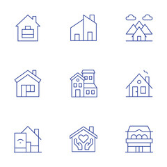 Home icons set. Thin Line style, editable stroke. house, nursing home, working at home, home automation, modern house, semi detached, home