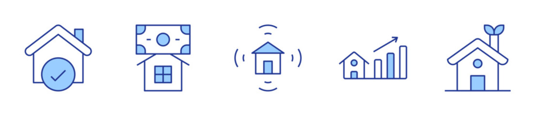 home insurance, eco house, smart home, value, house. Home Icon vector illustration. Line Duotone style. Editable stroke