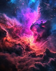 In a cosmic watercolor, a purple nebula explodes in a dynamic, swirling display of color