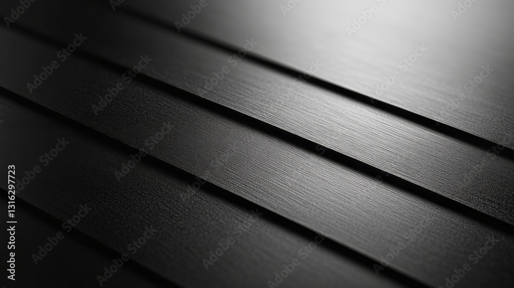 Poster light gently reflects off smooth, dark surfaces creating a striking interplay of lines and textures,