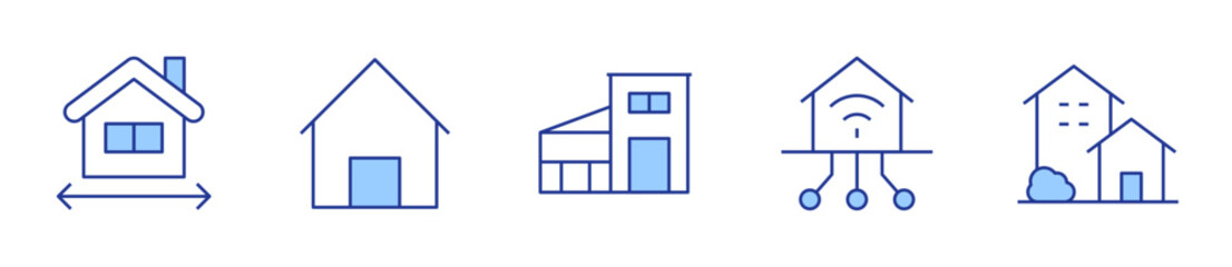 modern house, smart home, house, measured, home. Home Icon vector illustration. Line Duotone style. Editable stroke