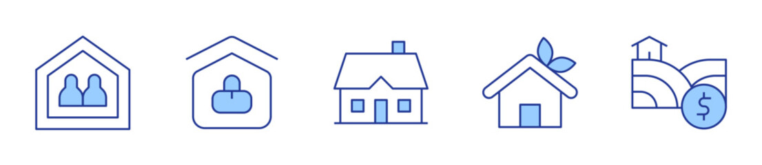 shared housing, work from home, green house, land, cottage. Home Icon vector illustration. Line Duotone style. Editable stroke