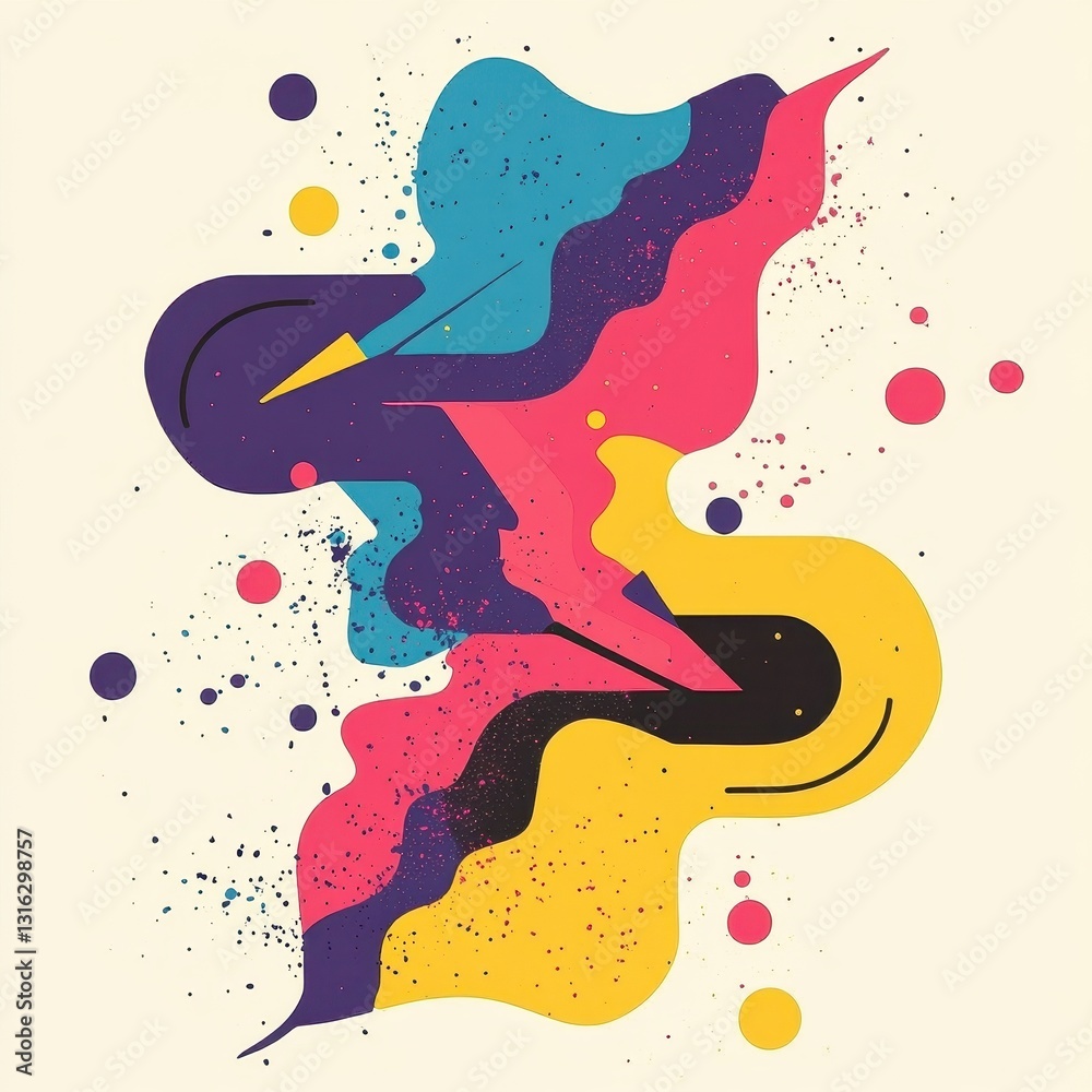 Poster Colorful abstract shapes and splashes creating a dynamic artistic composition