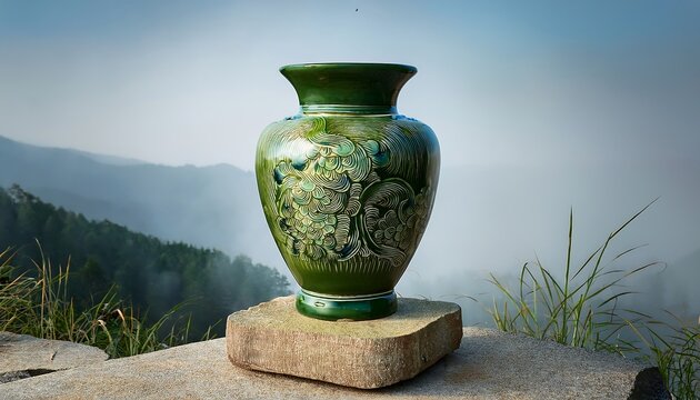 "Exquisite Celadon and Jade Carved Vase"