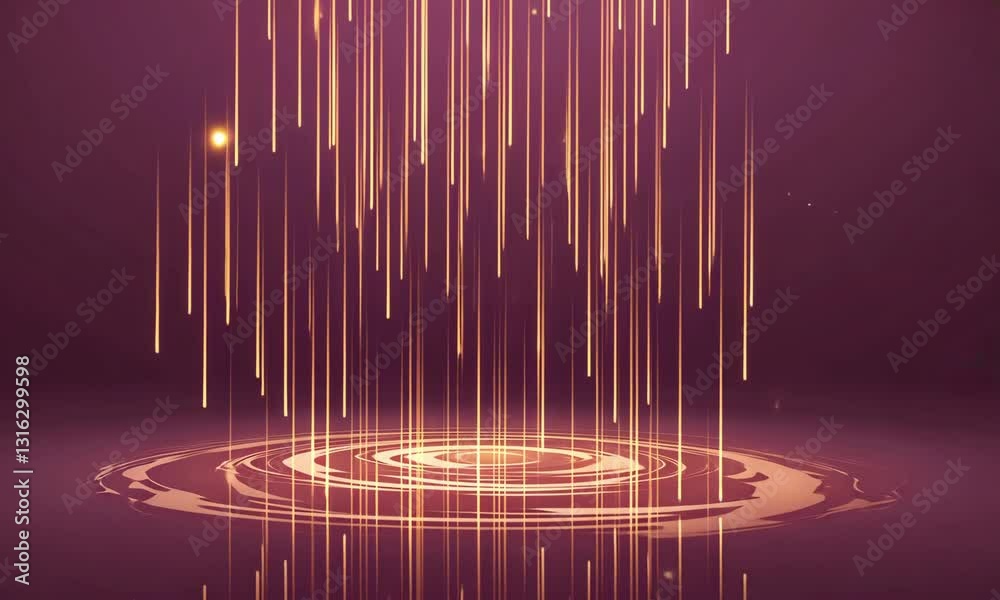 Poster visual display of dynamic golden lines creating ripples in water at a tranquil space during a creati