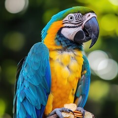 Fototapeta premium Vibrant Blue and Yellow Parrot Perched on a Branch in Nature
