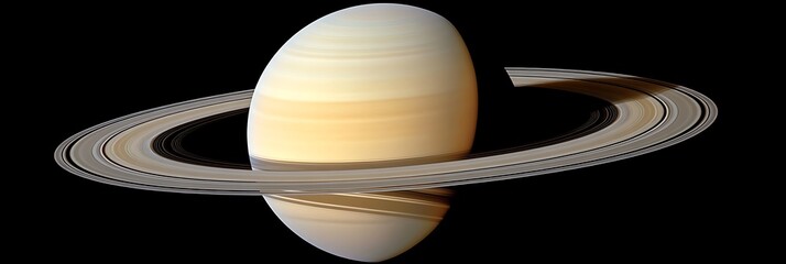 Saturn planet with rings on black background, reflection, for astronomy, educational use
