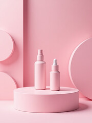 Minimalist Pink Podium Stands On A 3d Abstract Background Featuring A Luxurious, Blank, And Subtle Beauty Product Display Setup.