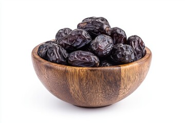 Bowl of Fresh Ajwa Dates on White Background. 