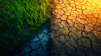 the different conditions of the two sides of the land, one is dry and the other is fertile.