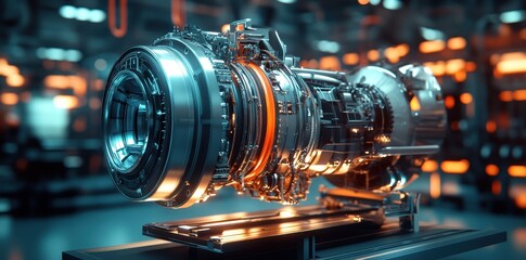 A sleek futuristic power engine in a modern urban landscape, showcasing cutting-edge technology and innovation.