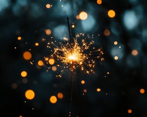 Obraz premium Burning sparkler with bokeh lights.