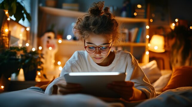 teenager scrolling through social media on a tablet