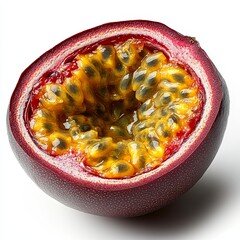 When the passion fruit reached ripeness, it split open, exposing a vibrant yellow pulp that contained dark seeds