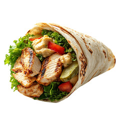 A Fresh Chicken Shawarma Wrap with Hummus Lettuce Isolated on Transparent Background