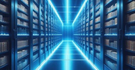 Fototapeta premium High security vault storing humanity s last printed books glowing biometric scanners preventing unauthorized access to physical knowledge