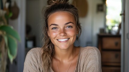 "Smiling woman posing for a portrait."