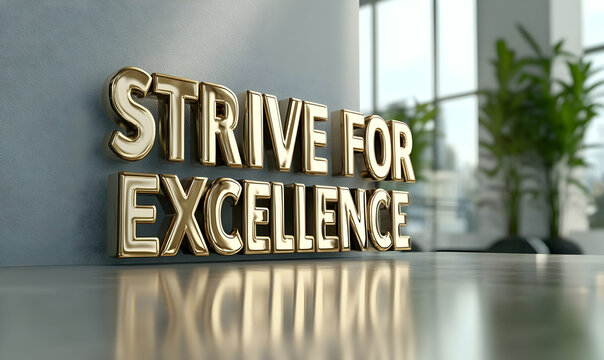 Golden words on a modern surface, encouraging excellence