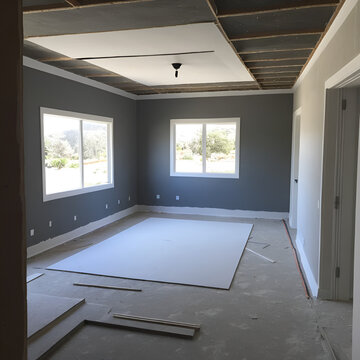 Extensive plastering and drywalling have been done in the new house under construction, and it is now set for painting