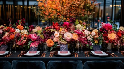 Elegant Table Settings with Seasonal Flowers and Cards