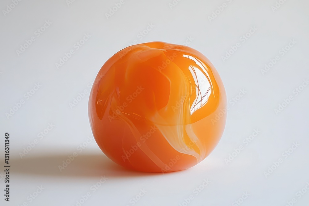 Poster Translucent Orange Sphere with White Swirls Simple Studio Shot Warm Tones Smooth Texture Round Shape Isolated on White Reflective Surface Minimalist Design