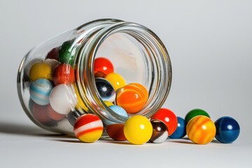 Marbles in a jar, with a porch and light, colorful in a game scene