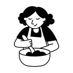 Chef mixing food in a bowl, hand drawn illustration 
