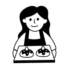 Shopkeeper selling doughnuts, doodle style illustration 
