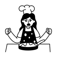 A hand drawn illustration of an angry chef character 
