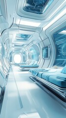 Obraz premium Futuristic interior with sterile beds and a bright clean hallway