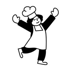 A hand drawn illustration of a dancing chef character 
