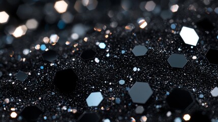 Black Glitter: Dreamy Hexagon Sparkle 