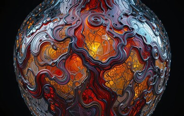 A crystal vase with a colorful, oil painting-style design engraved on its surface