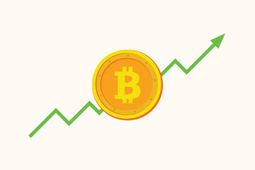 Bitcoin chart goes up. Crypto bitcoin digital money concept. Flat design vector illustration isolated. Minimalist flat design
