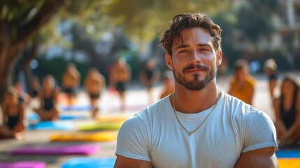 Fitness Coach Leading Dynamic Outdoor Boot Camp in Trendy Apparel Motivating Participants