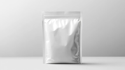 White Stand Up Pouch Mockup with Silver Foil