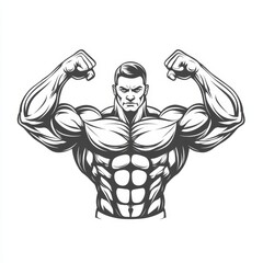 Fototapeta premium A brawny man is posing with his biceps on a see-through background, great for creating logos for the fitness and gym industries