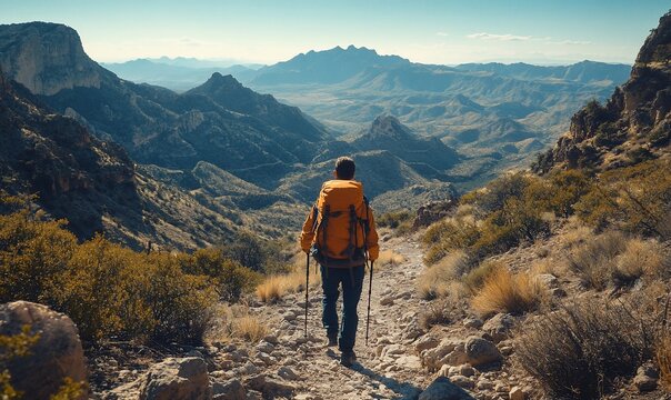 Adventurous Hiker Trekking Mountain Trail Breathtaking Vista