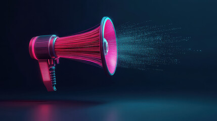 vibrant megaphone emits sound waves in digital space, symbolizing communication