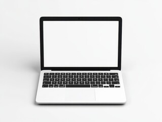 A sleek, modern laptop with a blank screen on a minimalist white background, ideal for technology showcases