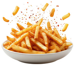 A Plate of Crispy Golden French Fries with Seasoning Isolated on Transparent Background