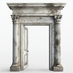 "Ornate Classical-Style Doorway with Fluted Columns and Intricate Carvings – Symmetrical and Highly Detailed Design"