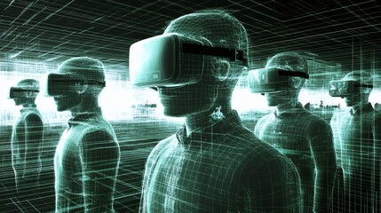 Digital avatars in virtual reality world with immersive experience concept