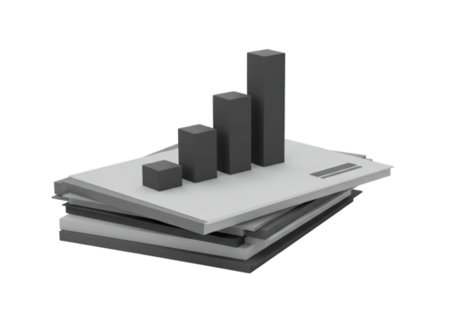 Isolated Stacked Paper with Bar Graph on Top