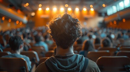 Group of people from Asia attending a seminar with soft focus and copy space