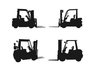 Forklift Truck heavy construction vehicle Silhouette. Forklift Icon Fork Lift Delivery Loading Loader Truck Hoist Black White Silhouette Symbol. Vector illustration isolated on a white background.