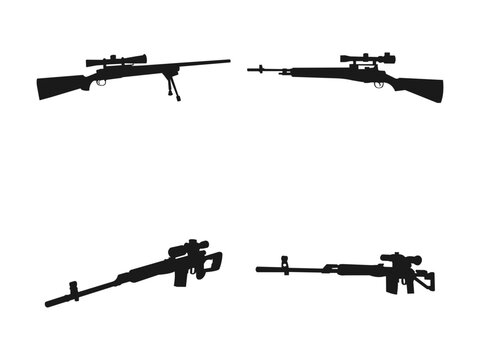 Sniper rifle vector silhouette illustration. Sniper rifle vector icon. Weapon icon isolated on white. Sniper rifle silhouette illustration. Vector illustration isolated on a white background.
