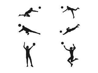 set of female volleyball players, athlete silhouettes. Woman Volleyball Player silhouette. Group of volleyball players, men and women playing volleyball. Vector illustration on a white background.