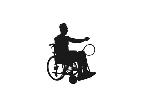 recommend clip art: The silhouette of the wheelchair tennis player. Silhouette vector of disabled person in a wheelchair playing tennis. wheelchair tennis man silhouette. Vector illustration on a white background.